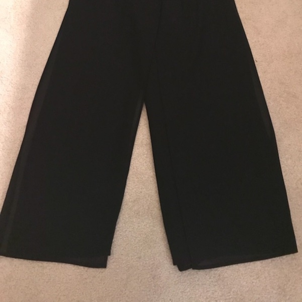Black chiffon pants with maxi skirt look
